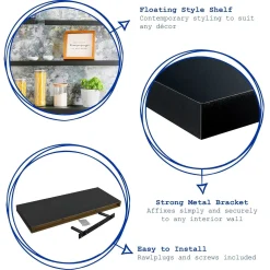 80cm Modern Floating Wall Shelves - Pack of Three