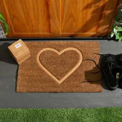 60cm x 40cm Brown Heart Embossed Coir Door Mat