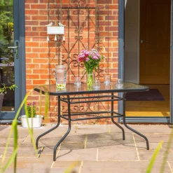 Four-Seater Sussex Black Metal Glass Top Garden Table 120cm x 70cm