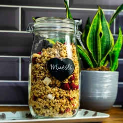 1.5L Air tight Glass Storage Jar with Embossed Heart Detail & Label - Pack of Six