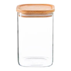 1.1L Square Glass Storage Jar with Wooden Lid