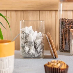 1.1L Square Glass Storage Jar with Wooden Lid