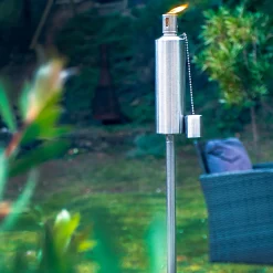 1.46m Metal Round Garden Fire Torches - Pack of 2