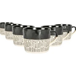 450ml Colour Block Dash Stoneware Coffee Mugs - Pack of Six