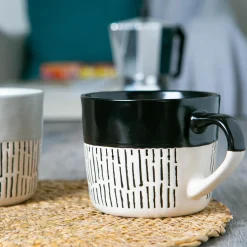 450ml Colour Block Dash Stoneware Coffee Mugs - Pack of Six