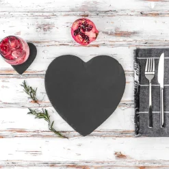 12pc Black Heart Slate Placemats & Coasters Set