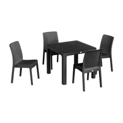 5pc Noble Square Rattan Effect Patio Dining Set Set - 90cm x 90cm - Anthracite