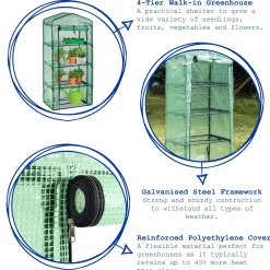 Plastic 4 Tier Mini Greenhouse - 3ft x 6ft