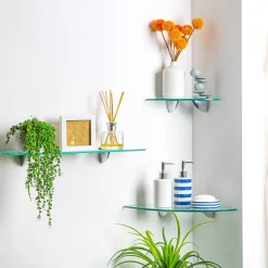 Rounded Floating Glass Bathroom Shelf - 40cm